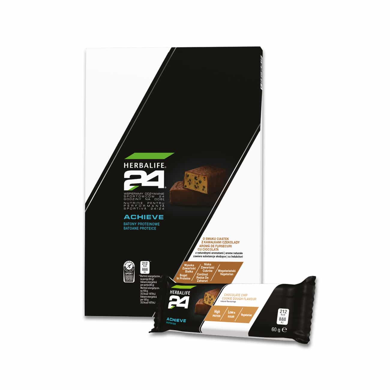 Batony proteinowe Herbalife24® Achieve o smaku ciastek z kawałkami czekolady (6 x 60 g)